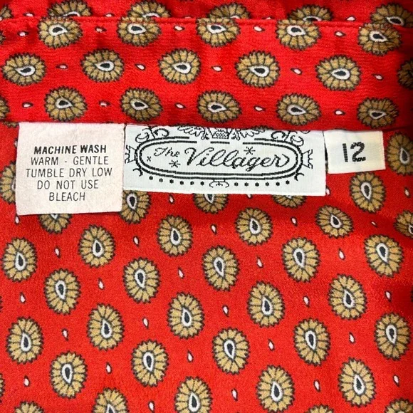 Vintage The Villager Red Floral Button Up Shirt & Skirt Set Sz 12 Union Made USA - Picture 3 of 8